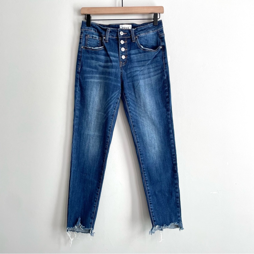 Tricot Buttonfly Cut Off Raw Hem Skinny Jeans